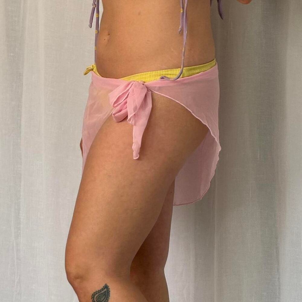 ✿ sheer pink mesh sarong wrap skirt ✿ y2k beach cover up ⋆ - Picture 4 of 6